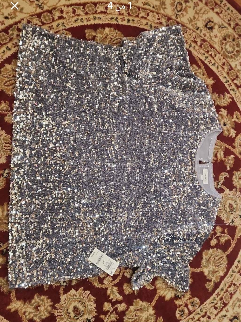 Sequin Short-Sleeve Women's Top - Silver